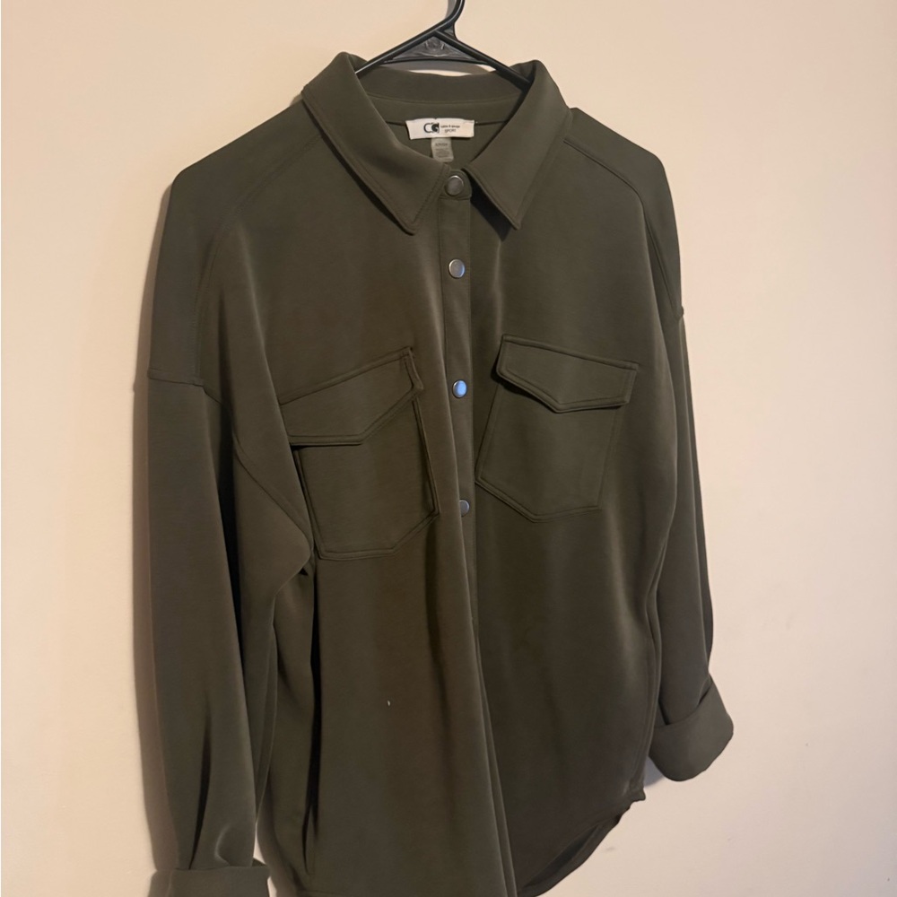Cable & Gauge Olive Button-Front Women's Shirt Jacket